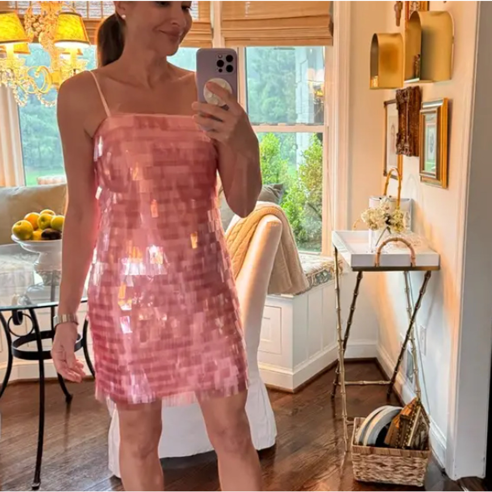 Badgley Mischka Pink Sequin Mini Slip Dress SIZE 8 Cocktail Party Designer $500 - Picture 9 of 15